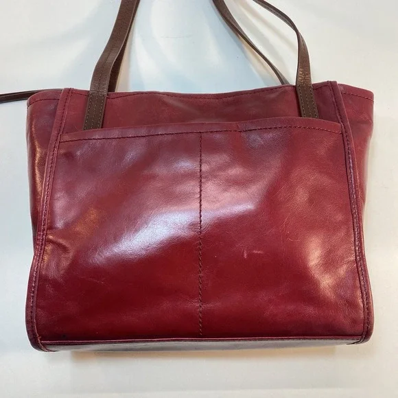 Hobo Red Leather Brown Straps Shoulder Bag Purse Tote Zip Closure - Picture 2 of 16